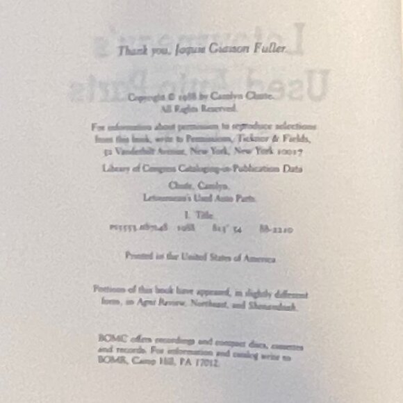 "Letourneau's Used Auto Parts," by Carolyn Chute, 1988 First Edition Papeback - Picture 6 of 7